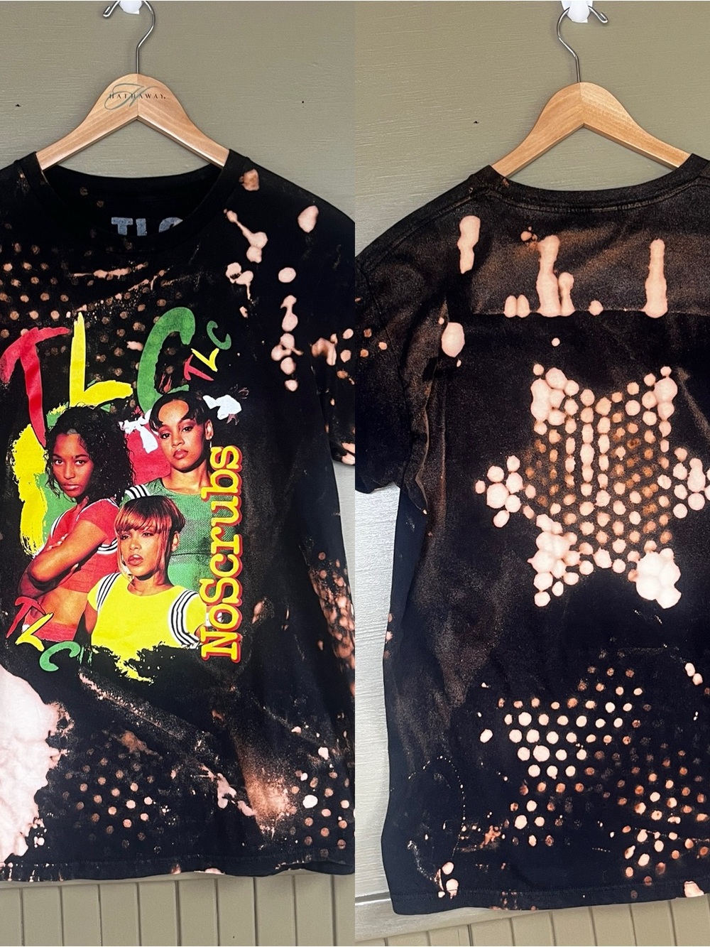 TLC No Scrubs reworked custom Stencil Bleached Tee Large One of a kind